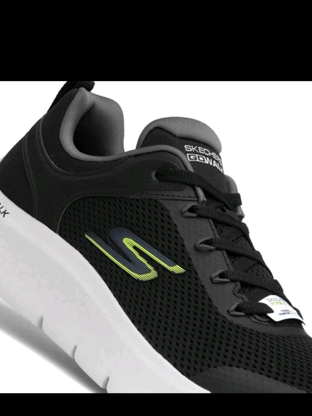 Skechers Men's Black Mesh Sneaker with White Sole and Green Accent - Picture 5 of 9